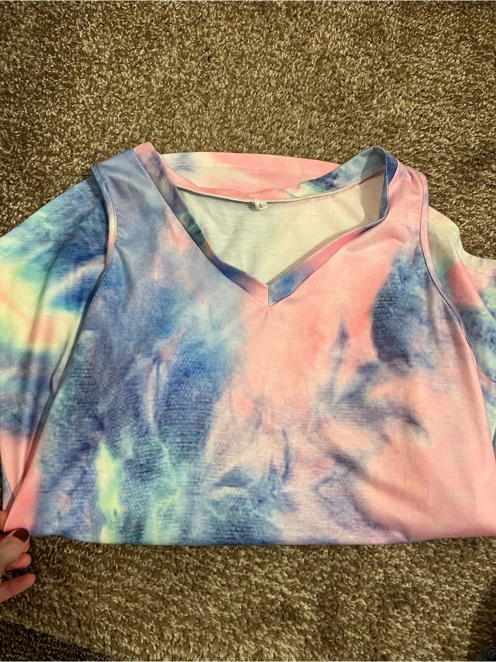 Tie-Dye V-Neck Women’s Top - Pink & Blue